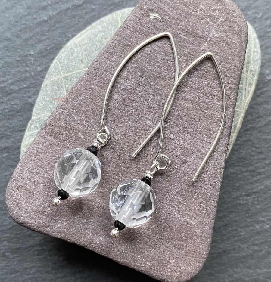 Elegant Clear Quartz & Spinel Sterling Silver Earrings