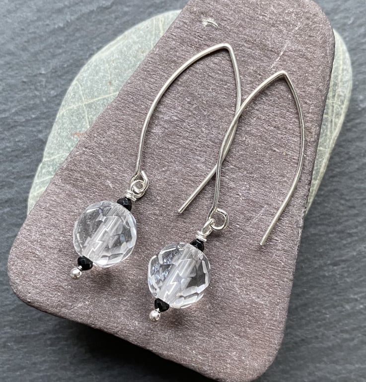 Elegant Clear Quartz & Spinel Sterling Silver Earrings