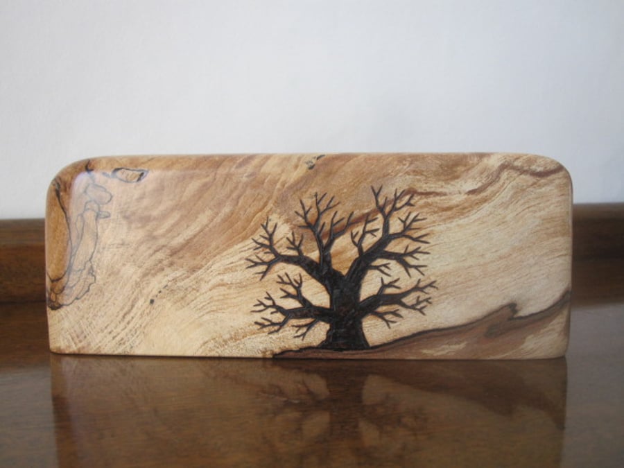 Spalted Beech Ornament with Tree Design