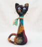 Funky Needle-Felted Cat Ornament – Handmade Wool Sculpture with Scarf (One Cat) - Image 3