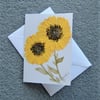 sunflower original art hand painted blank greetings card ( ref F 255 )