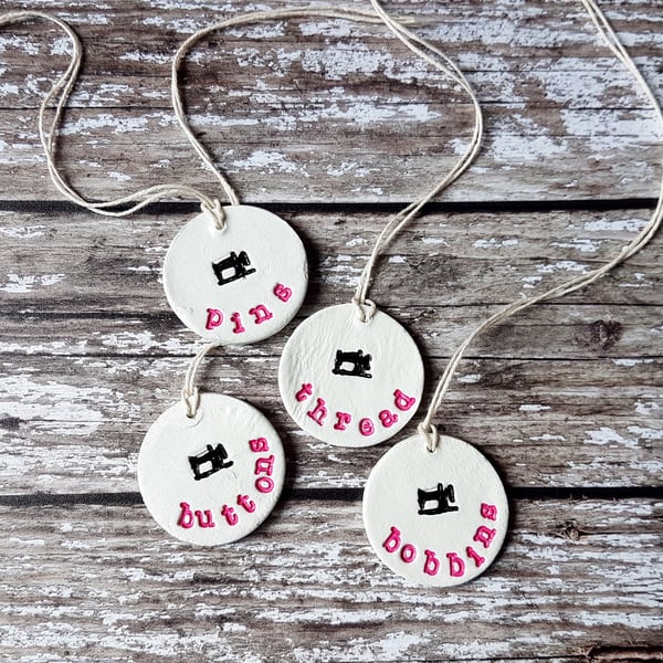 Sewing themed Clay Tags, decoration, homeware, gift