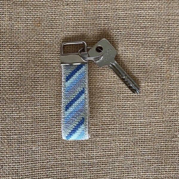 Cross stitch Keyring, Embroidered Key Fob, Textile Embroidered Keyring