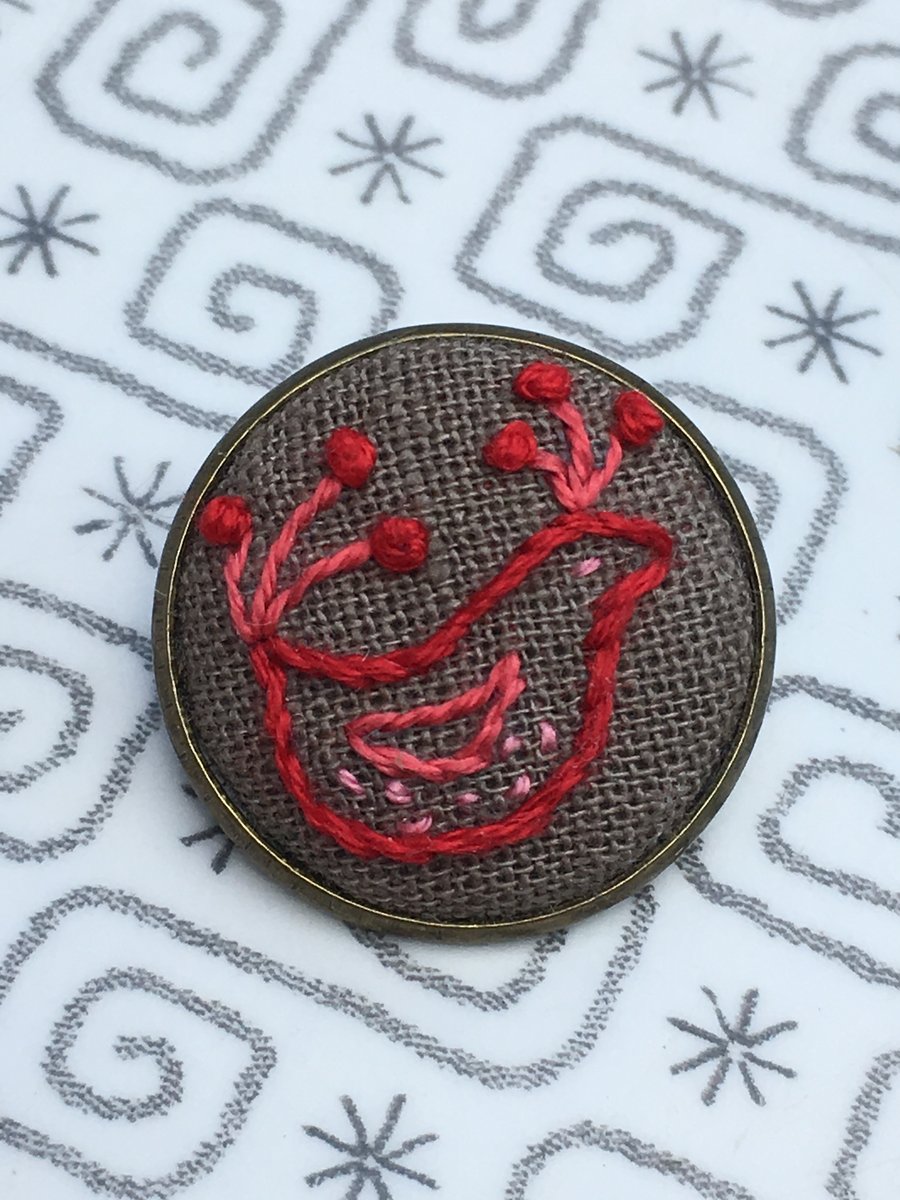 Hand Embroidered Red Bird Brooch 