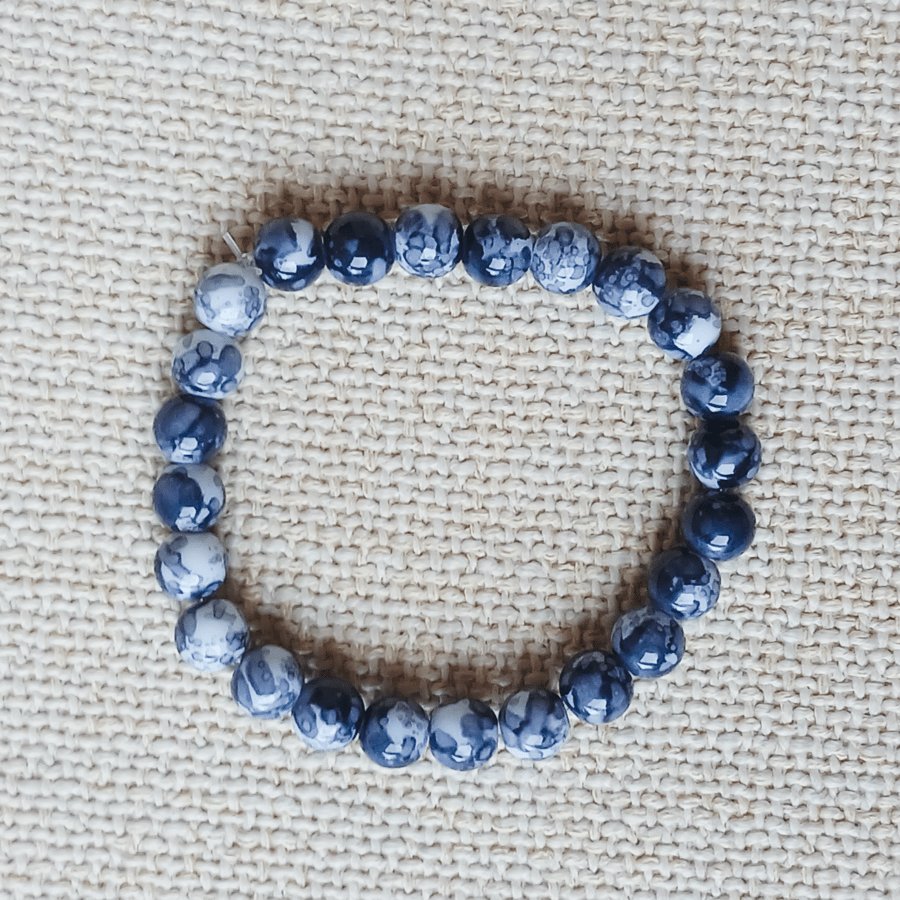 Ladies Moss Agate Elastic Bead Bracelet