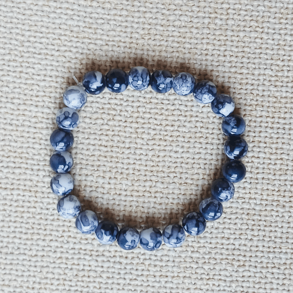 Ladies Moss Agate Elastic Bead Bracelet