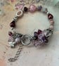 Pink and burgundy beaded charm bracelet, gift for her, ladies unique accessories