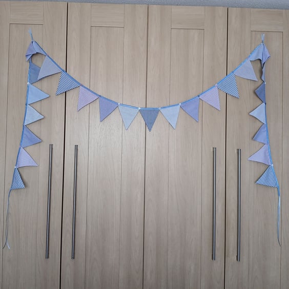 Businesslike Bunting - blue & white bunting, striped bunting, 3 metres