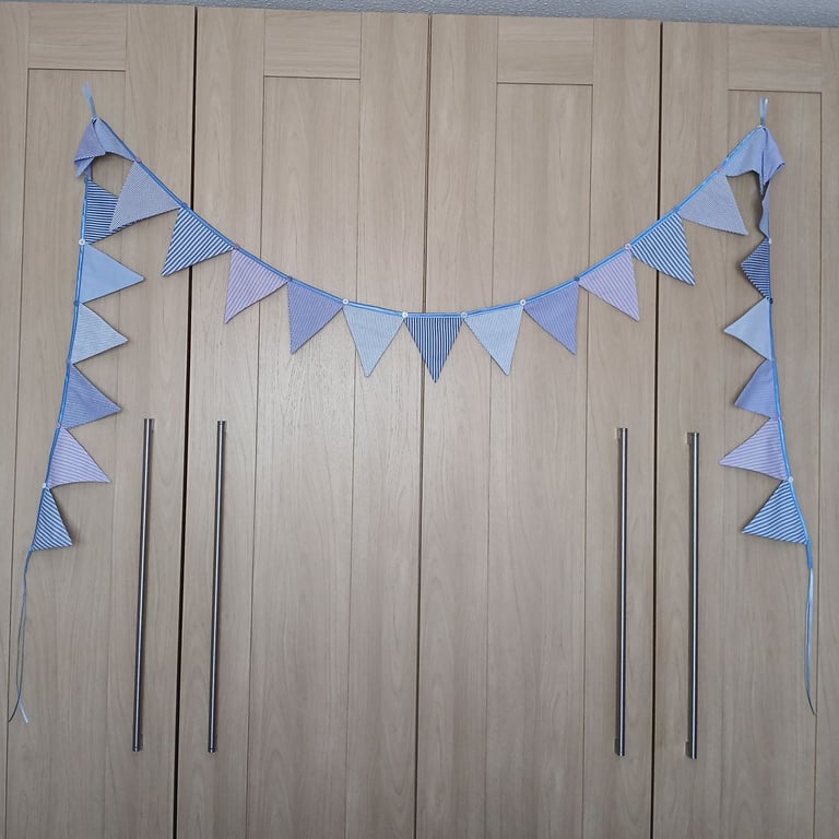 Businesslike Bunting - blue & white bunting, striped bunting, 3 metres