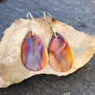 Flame painted copper teardrop earrings