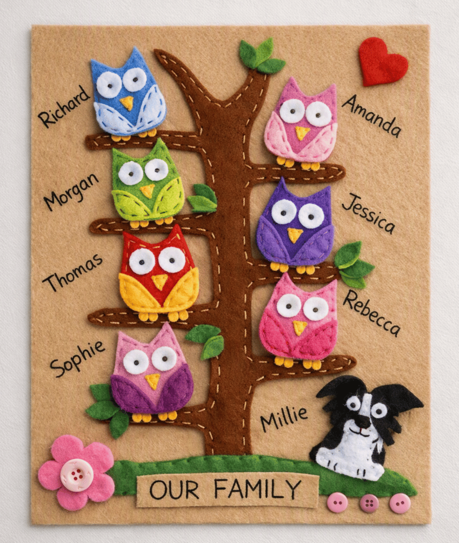 Personalised felt family tree, engagement gift.