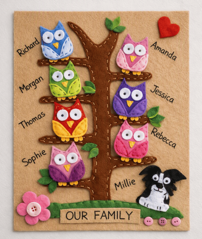 Personalised felt family tree, engagement gift.