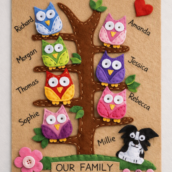 Personalised felt family tree, engagement gift.