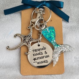 Gorgeous Mermaid Kisses Starfish Wishes Key Ring - Bag Charm - Key Chain. (A)