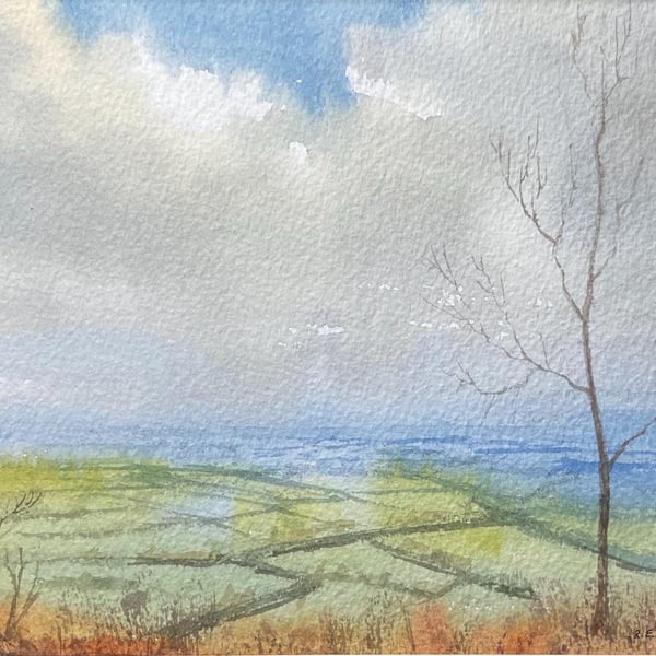 View from Kirkby bank (FULLY MOUNTED WATERCOLOUR 12 x 10 ) watercolor, Kirkby