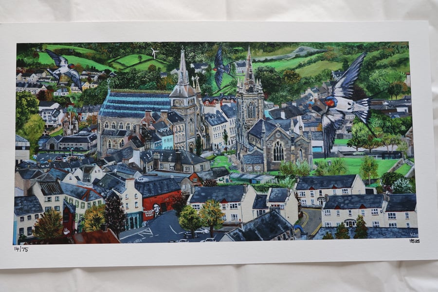 Small Limited Edition Giclee Print of Enniskillen inspired by The Happy Prince 