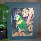 Steampunk style Amazon Parrot Original painting.  