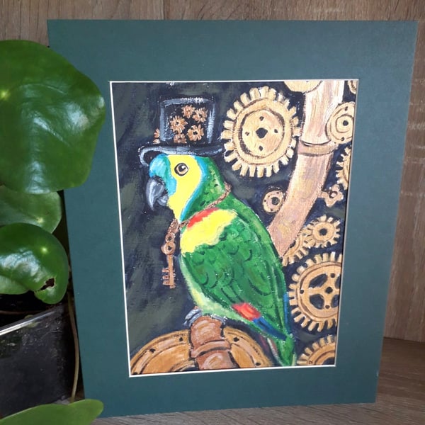 Steampunk style Amazon Parrot Original painting.  