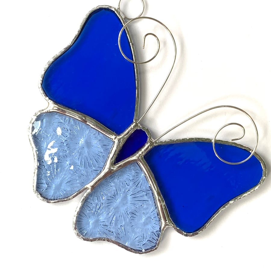 Stained Glass Butterfly Suncatcher - Handmade Decoration - Blue