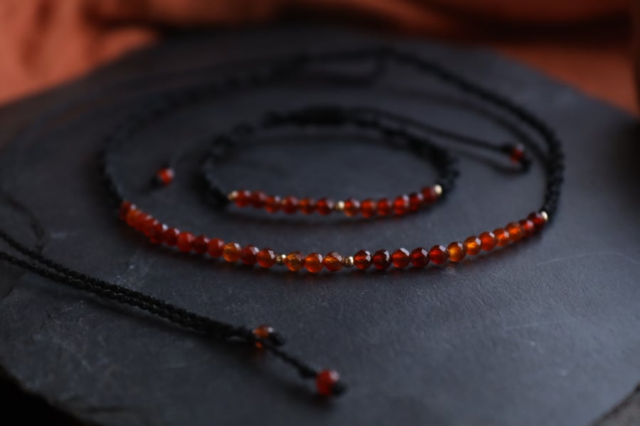 Women set with natural stones Carnelian bracelet and choker necklace