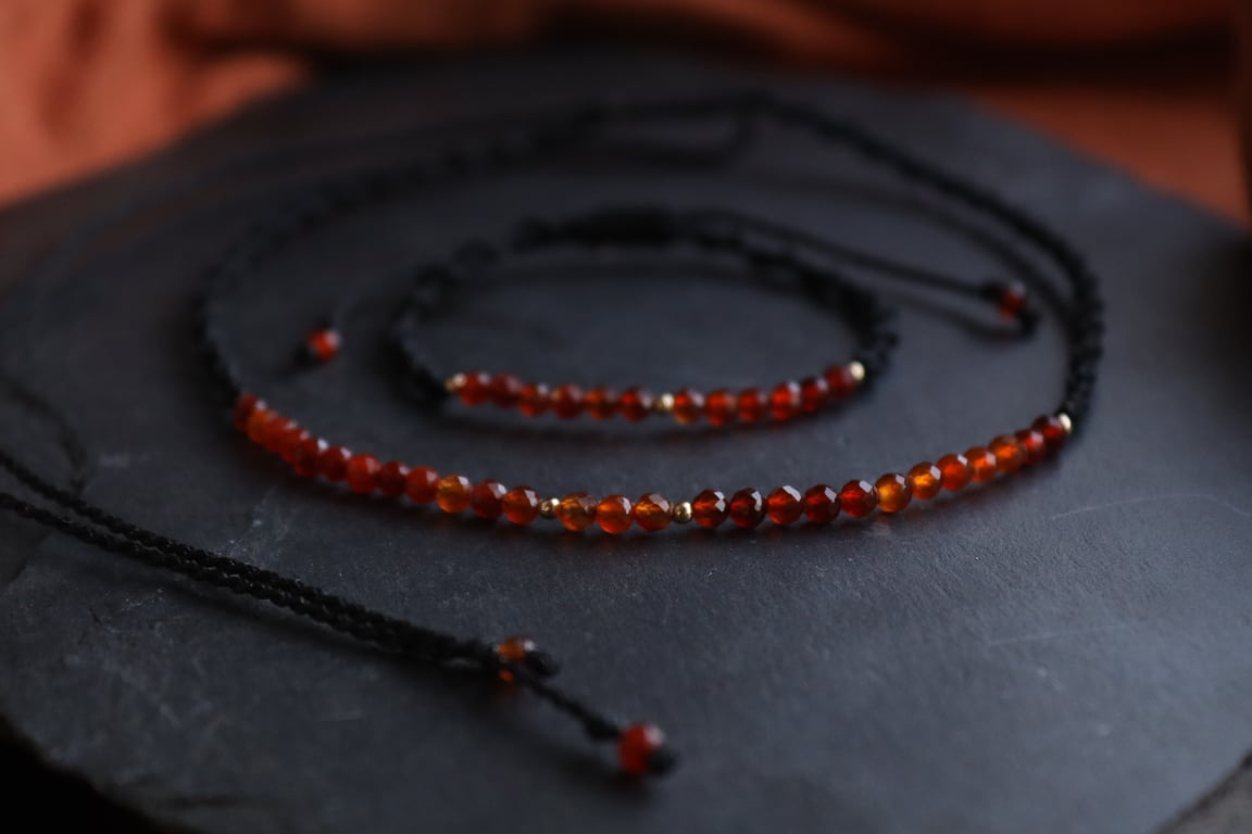 Women set with natural stones Carnelian bracelet and choker necklace
