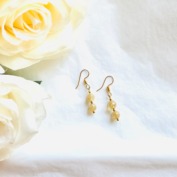 Citrine earrings on gold plated hook - November birthstone