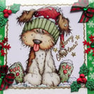 Hand Crafted Decoupage Chistmas Card Merry Christmas (3400) Sitting Xmas Puppy