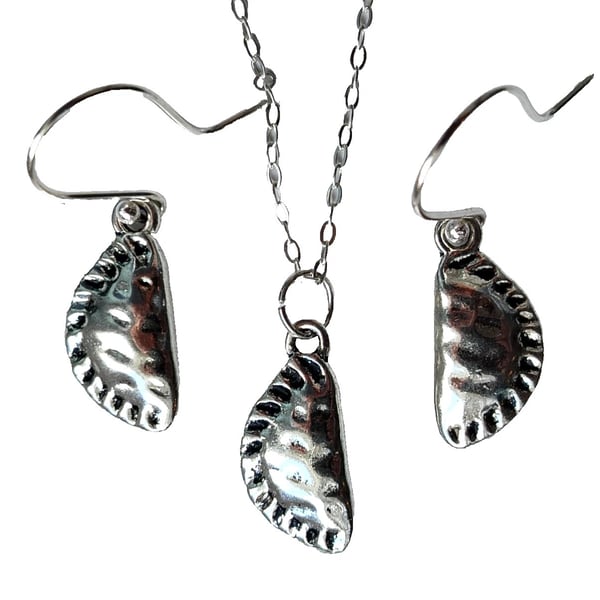 Recycled Sterling Silver Cornish Pasty Necklace & Earrings Jewellery Gift Set
