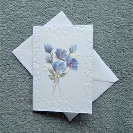 embossed hand painted floral blank greetings card ( ref F 161 )