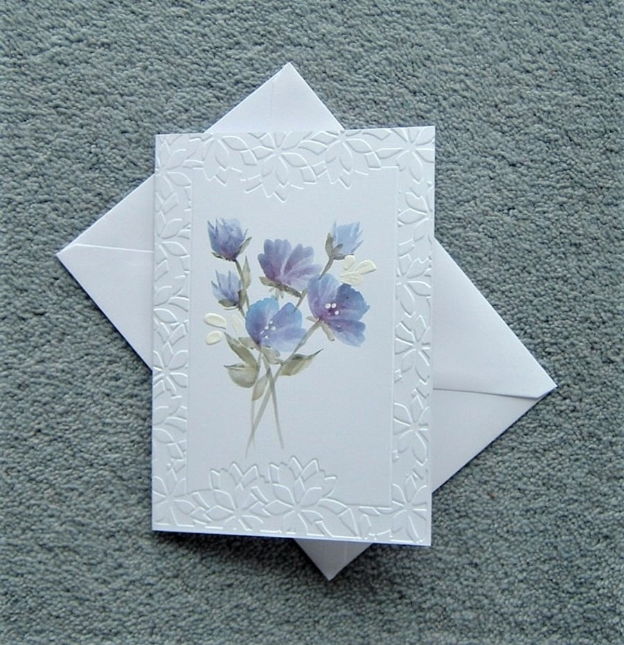 embossed hand painted floral blank greetings card ( ref F 161 )