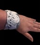 One of a Kind Upcycled Denim Cuff Bracelet with Vintage Doily Detail