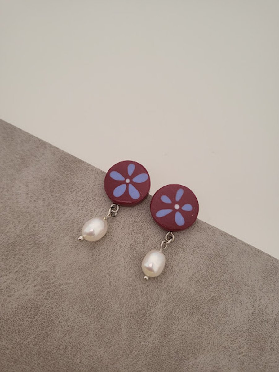 Handmade Polymer Clay Earrings - Blossom Pearl Dangles