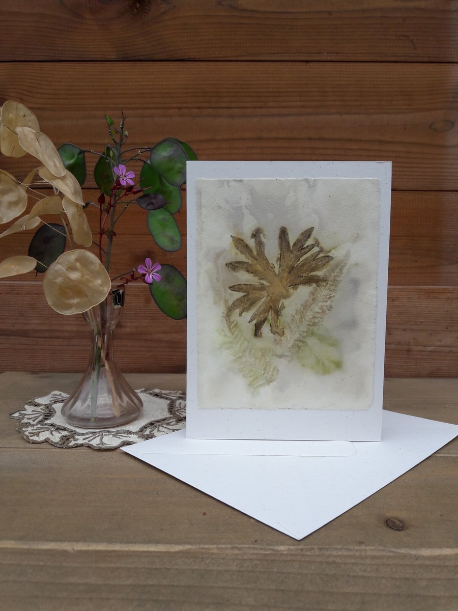 Handmade Geranium and Fern Eco Print Card