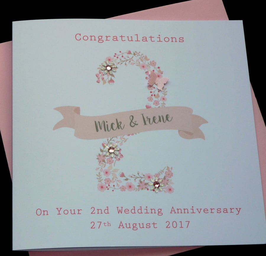 Handmade Personalised Anniversary Card 1st 2nd 3rd 4th 5th 6th 7th or Any Year