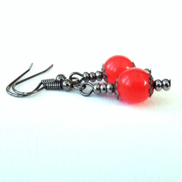 Red jade handmade earrings