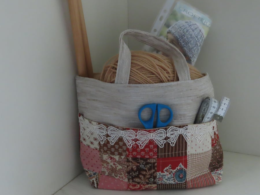 Handmade Knitting Bag - Craft Tote - Project Storage