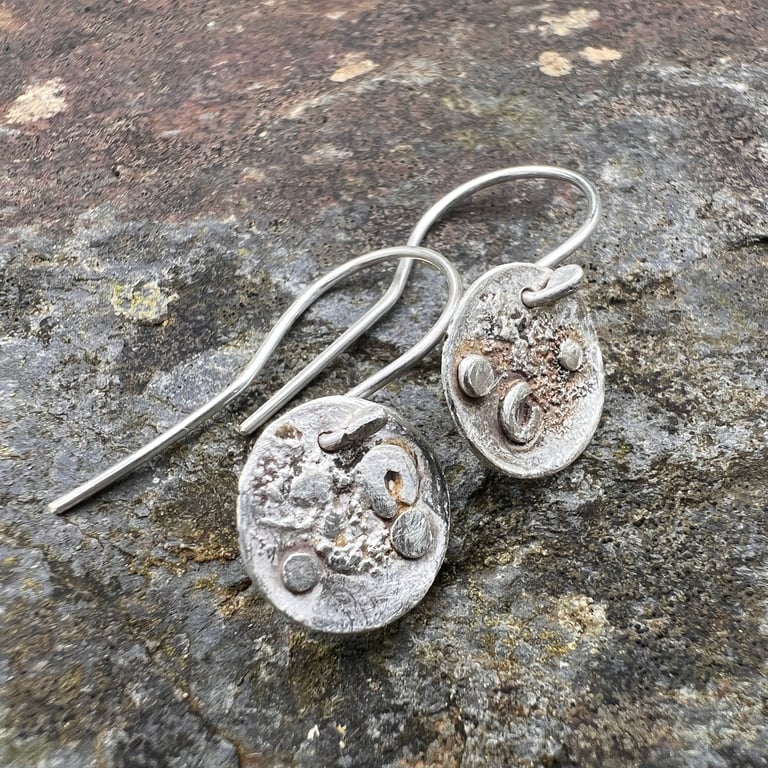 Eco Silver Textured Moon Dangle Earrings