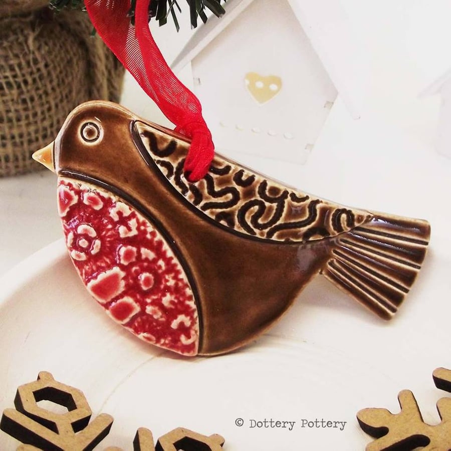 Ceramic Robin decoration Pottery robin pottery bird hanging decoration