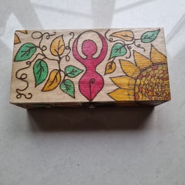 Wooden box hand painted Pagon goddess alter box spell casting tarot cards