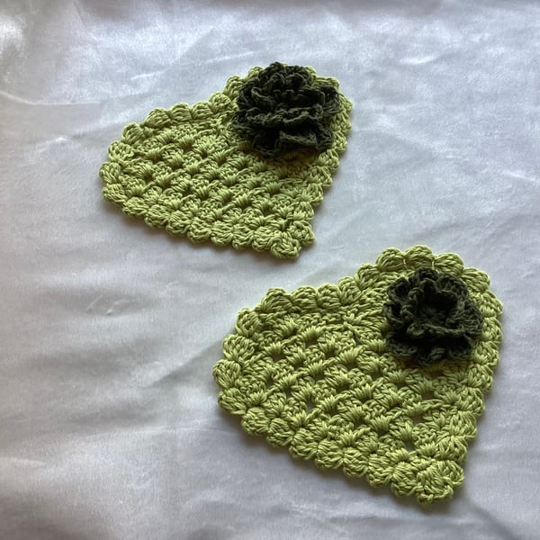 Set of 2 Crochet Heart Coasters with flowers