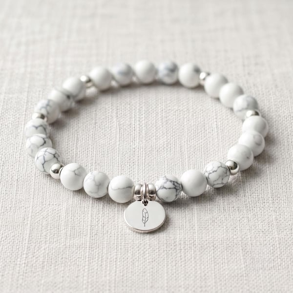 Howlite Crystal Bracelet, Calming & Sleep, Personalised Engraved Gift