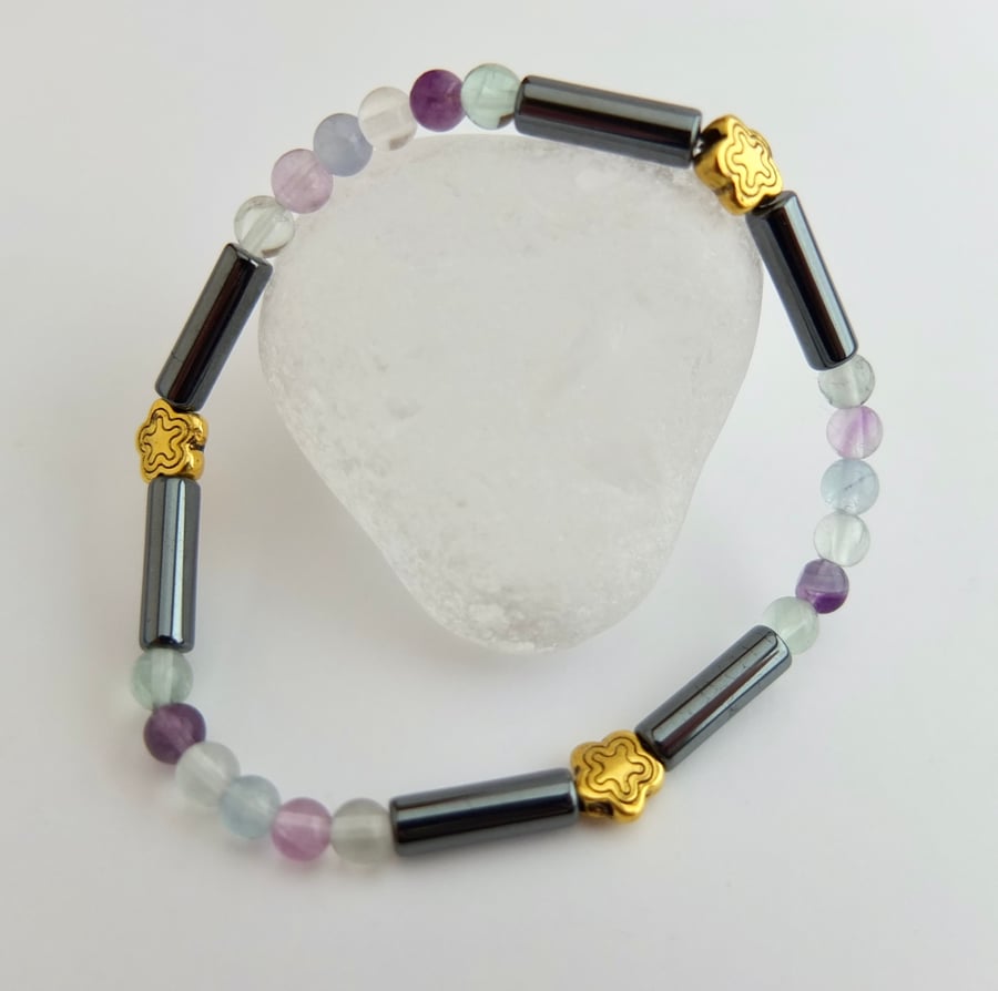 Fluorite And Hematite Bracelet - Handmade In Devon.