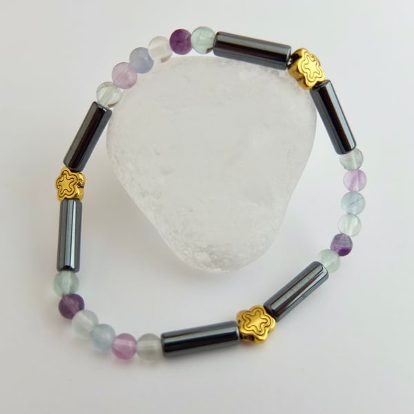 Fluorite And Hematite Bracelet - Handmade In Devon.