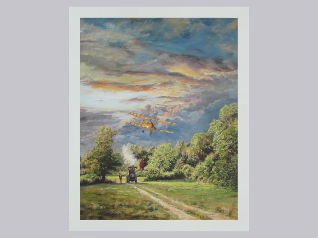 TIGER MOTH Aircraft Art Print- Nostalgic Vintage Aviation and Farming Artwork  