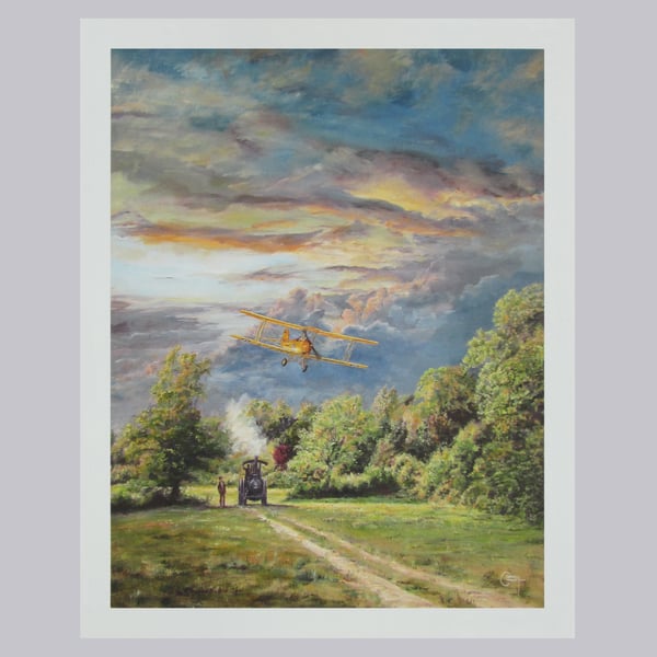 TIGER MOTH Aircraft Art Print- Nostalgic Vintage Aviation and Farming Artwork  