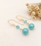 Pearl Earrings - Turquoise & White Crystal Pearl Drops - Special Occasion 