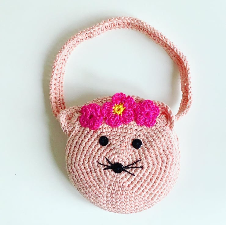 Crochet round bag, cat bag, lined shoulder bag - Folksy