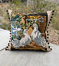 White Doves Vintage tapestry cushion cover with pompoms