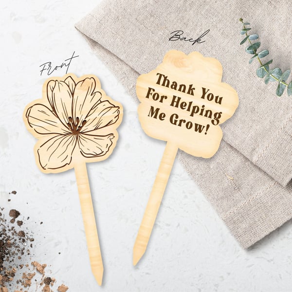 Flower Thank You For Helping Me Grow Plant Sign - Cute Plant Tag Thoughtful Gift