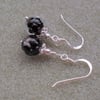 Black Venetian Murano Glass Dainty Drop Sterling Silver Earrings